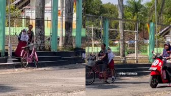 Video Ibu Jemput Anak Pulang Sekolah Pakai Sepeda, Bikin Haru Netizen: Kasih Sayang Sepanjang Masa