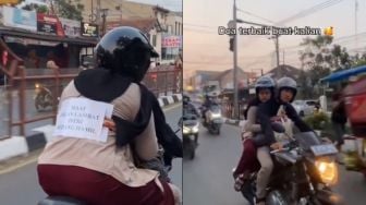 Cara Pemotor Bawa Istri yang Sedang Hamil Jadi Sorotan, Beri Tanda Lewat Tulisan di Belakang Jaket Pembonceng