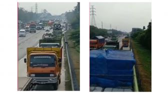 Diduga Ada Penebar Ranjau Paku, Puluhan Truk Berbaris di Pinggir Jalan Tol Karawang Gegara Ban Bocor