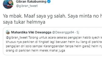 Warganet Wadul Helm Miliknya Hilang Saat Ikut Pengajian Habib Syech, Gibran: Maaf Saya yang Salah Biar Saya Tukar Helmny