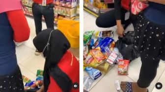 Emak-Emak Terciduk Curi Kebutuhan Bulanan di Minimarket, Bawa Kabur Tas Isi Migor sampai Sabun Cuci