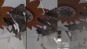 Mengerikan, Detik-detik Plafon Masjid Tanjak Batam Runtuh