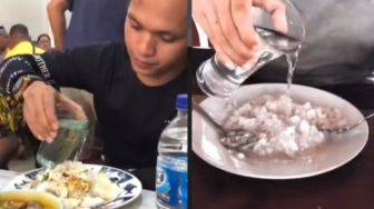 Pria Ini Tiap Makan Diguyur Air Putih, Warganet: Sekte Mana Lagi