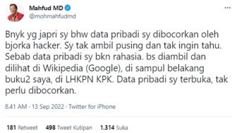 Mahfud MD Tak Mau Ambil Pusing Data Pribadinya Disebar, Warganet malah Perdebatkan Ini