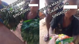 Video Haru Bocil Memelas Tukar Daun Singkong dengan Mi Instan, Aksi Pria Bercelana Loreng Tuai Simpati