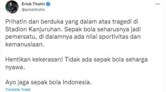 Erick Thohir: Hentikan Kekerasan, Tidak Ada Sepakbola Seharga Nyawa