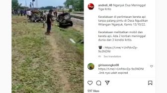 Rombongan Mobil Pulang dari Hajatan Tertabrak Kereta Api di Nganjuk, 2 Tewas 3 Kritis