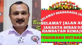 Ucapkan Perpisahan ke Anies, Ferdinand Hutahaean Unggah Karangan Bunga: Selamat Tinggal Hambatan Kemajuan Jakarta