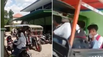 Viral Bocah Pergi ke Sekolah Naik Gerobak Motor, Warganet Kagum: Seru Banget