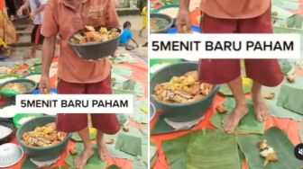 Bagikan Makanan di Atas Daun Pisang untuk Disantap, Warganet Ketar-ketir dengan Aksi Bapak-bapak Ini