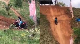 Viral Emak-emak Naik Motor Sukses Taklukkan Tanjakan Super Ekstrem