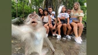 Momen Lucu Striker PSM Makassar Everton Nascimento Selfie Bersama Monyet di Bali