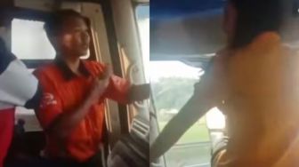 Wanita Diduga ODGJ Duduk di Dashbord Bus, Bikin Pak Sopir Kesulitan Lihat Kaca Spion