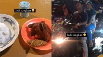 Bikin Sungkan Pria Ini Makan di Warung Pinggir Jalan Depan Pengendara Sepeda Motor Lewat