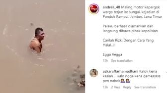 Tepergok Warga, Maling Motor Terjun ke Sungai Kebingungan Dikepung Orang-orang