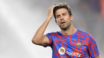 
Bek Barcelona Spanyol Gerard Pique pemanasan dimulainya pertandingan sepak bola leg pertama Grup C Liga Champions UEFA antara FC Barcelona dan Viktoria Plzen, di stadion Camp Nou di Barcelona pada 7 September 2022. Pau BARRENA / AFP
