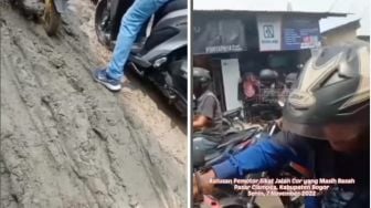 Viral, Pemotor Gilas Jalan Cor Yang Masih Basah Karena Ogah Terjebak Macet, Netizen: Kemarin Mengeluh, Tapi Dirusak