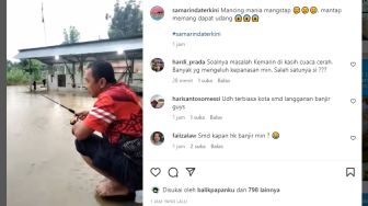 Banjir di Samarinda, Pria Ini Sampai Mancing dan Dapat Udang: Udah Terbiasa