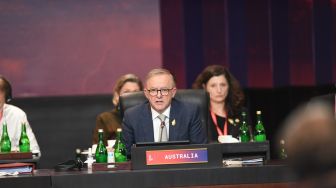 Perdana Menteri Australia Anthony Albanese menyampaikan pandangannya saat pembukaan KTT G20 Indonesia 2022 di Nusa Dua, Bali, Selasa (15/11/2022). [ANTARA FOTO/Media Center G20 Indonesia/Aditya Pradana Putra/wsj].