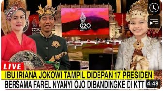 CEK FAKTA: Jokowi Terkejut, Ibu Negara Iriana dan Farel Duet Lagu Ojo Dibandingke di Depan 17 Presiden Dunia, Benarkah?