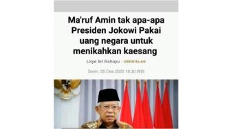 CEK FAKTA: Wapres Ma'ruf Amin Izinkan Jokowi Pakai Uang Negara Buat Pernikahan Kaesang, Benarkah?