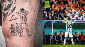 Selebrasi "Riquelme" Lionel Messi di Depan Van Gaal Diabadikan Jadi Tato oleh Fans