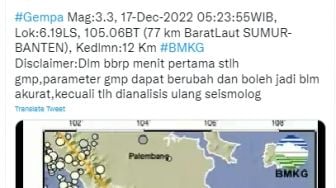 Deretan Gempa yang Terjadi di Sumur Banten Sabtu Pagi, Paling Besar Bermagnitudo 5,2