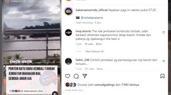 Heboh, Video Detik-detik Kapal Ponton Tabrak Jembatan Mahakam Samarinda