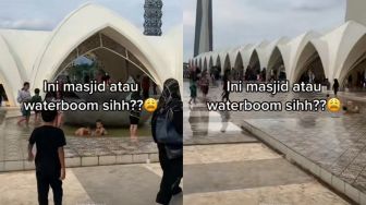 Baru Diresmikan, Masjid Raya Al Jabbar Malah Jadi 'Waterboom' Dadakan, Kolamnya Dipenuhi Bocil