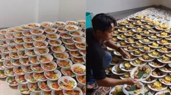 Siapkan Makanan Hajatan, Tatanan Piringnya Bikin Warganet Salfok