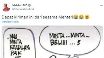 Mahfud MD Ngakak Lihat Karikatur Bocah Disuruh Beli Keadilan, Warganet: Lucunya Di Mana?