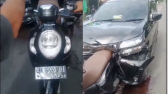 Heboh Mobil Avanza 'Tertancap' Buntut Motor Scoopy, Warganet: Mobil Apa Roti, Empuk Banget