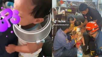 Viral Aksi Damkar Selamatkan Bocah yang Nyangkut di Loyang Kue