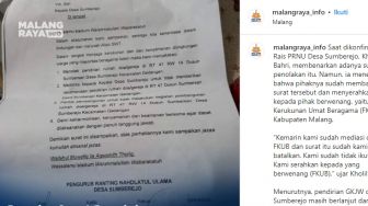 Viral Surat Pengurus Ranting NU Tolak Pembangunan Gereja di Kabupaten Malang