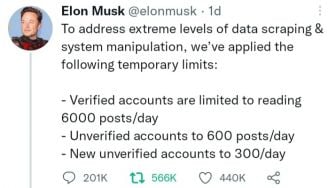 Elon Musk Diserang Netizen, Twitter Batasi Jumlah Tweet yang Bisa Dibaca