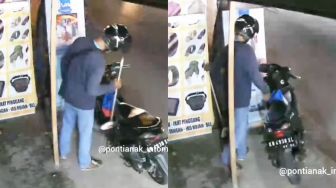 'Tutorial Memalukan Diri Sendir' Pemotor di Pontianak Terekam CCTV Gondol Sapu Bekas Milik Toko