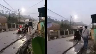 Viral Pemotor Terobos Jalan Baru Dicor di Lembang, Warganet Ikut Geram