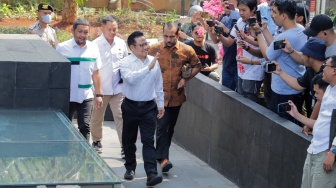 Ketua Umum PKB yang juga Bacawapres dari Koalisi Perubahan untuk Persatuan, Muhaimin Iskandar alias Cak Imin saat tiba di gedung Merah Putih KPK, Jakarta, Kamis (7/9/2023). [Suara.com/Alfian Winanto]