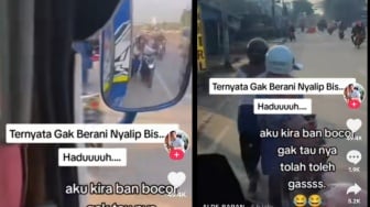 Wanita Ini Tuntun Motornya di Tengah Jalan Bikin Bingung, Netizen: Aku Juga Gak Berani