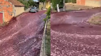 Detik-detik Jalanan di Portugal Dibanjiri 2 Juta Liter Lebih Wine