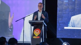 IMS Asia Regional Director, Lars Bestle memberikan sambutan saat gelaran Lokal Media Summit (LMS) 2023 di Hotel Aryaduta, Jakarta, Rabu (11/10/2023). [Suara.com/Alfian Winanto]