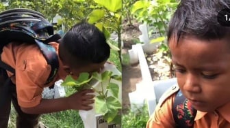 Video Viral! Datangi Makam Ibunya Sepulang Sekolah, Curhatan Bocah Ini Bikin Warganet Menangis