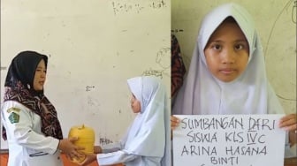 Hatinya Pilu, Anak Tukang Sapu di Pasar Tanggamus Sumbangkan Uang Celengan untuk Palestina