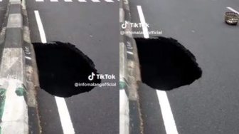 Malang Trending! Viral Penampakan Sinkhole di Jalan Bandung Kota Malang