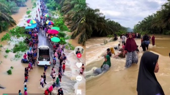 Bukannya Evakuasi, Banjir di Riau Malah Dijadikan Tempat Wisata oleh Warga Sekitar