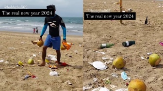 Pantai Double Six Bali Jadi Lautan Sampah Pasca Tahun Baru