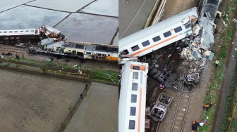 Pantauan Drone Lokasi Kecelakaan KA Turangga Vs KA Lokal Bandung Raya di Cicalengka