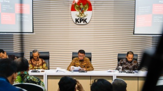 Suasana saat konferensi pers laporan hasil kinerja KPK selama tahun 2023 dan Arah Kebijakan 2024 di Gedung Merah Putih KPK, Jakarta, Selasa (16/1/2024). [Suara.com/Alfian Winanto]