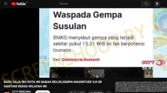 HOAKS, Gempa 9,8 SR Guncang Wilayah Indonesia Bagian Barat