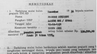 Bukan Dipecat, Terungkap Uang Pensiun Prabowo sebagai TNI: Gak Sampe Satu Jutaan